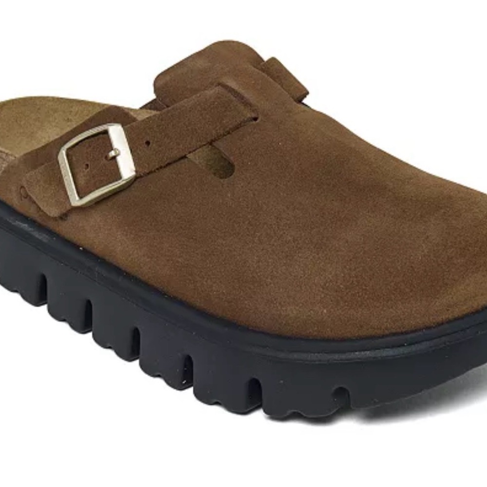 Papillio Women's Brown Suede Mule with Black Lug Sole
